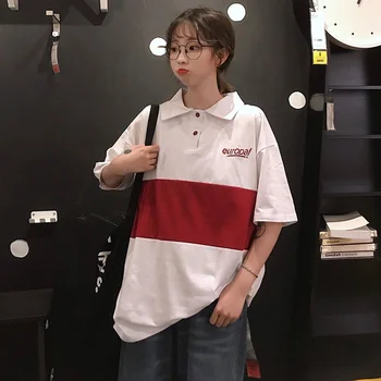 Preppy tricou polo Hong Kong stil grunge rever cu mânecă scurtă t-shirt pentru femeie coreean pierde toate-meci Harajuku bf înmormântare topuri