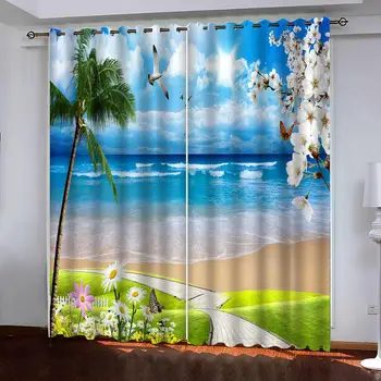 3D Cortina Foto Personalizat Frumos beach park pajiște de flori Perdele Pentru Dormitor, Camera de zi Opace cortina Decor Acasă