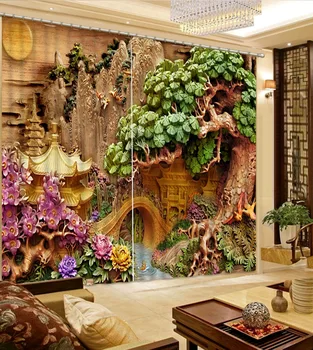 Relief de Fereastră draperii Opace de Lux 3D Perdele set Pentru Pat cameră Living Birou, Hotel Casa de Perete Decorativ