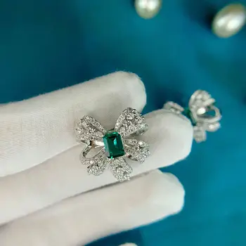 De lux Bowknot Natura Smarald, Diamant Cercei Stud Reale 925 de Bijuterii de argint Logodna Nunta Cercei pentru Femei