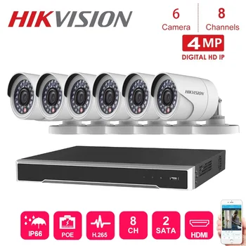 8 Canale Hikvision Poe Nvr Supraveghere Video Cu 6 Buc 4MP Camera Ip de Securitate de Rețea Viziune de Noapte Sistem de Securitate CCTV kituri