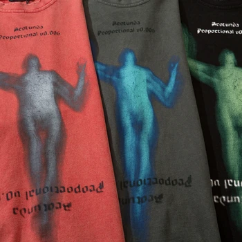 TIDESHEC 2022 Bărbați Spălat Streetwear Liber Casual Phantom Portret Imprimare T-Shirt Bumbac Supradimensionate Top Tee Primavara-Vara T-shirt