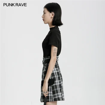 PUNK RAVE Femei Punk Fals 2 Bucati Imbinate Plasă Detasabila Lanț Subțire Scurte T-shirt Uzura de zi cu Zi Hollow Top Scurt Negru