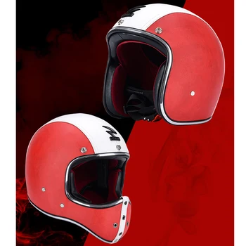 2020 Nouă Epocă Fata Complet Motocicleta Casca din Piele Cafe Racer Cross Country Motocicleta Fata Complet Casca Retro capacete de moto