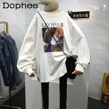 2021 Toamna și Iarna Nou Stil coreean Imprimate Pulover Fleece cu Maneci Lungi T-shirt Femei Vrac Bottom Student de Top