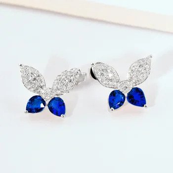 BK Aur Alb Natural Sapphire Stud Cercei Pentru Femeile Reale Aur 585 18k Fluture Diamant Aniversare de Nunta Bijuterii Fine