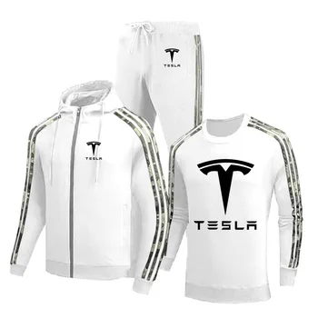 Casual, jachete Barbati Tesla masina Logo-ul de Imprimare de Primăvară de Toamnă Bumbac de Înaltă Calitate jacheta Barbati + pulover + pantaloni de costum din trei piese