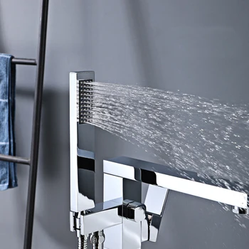 Chrome cadă de baie robinet instalare parchet cadă umplere singur mâner de alamă robinet manual cu pulverizator și se agită duza