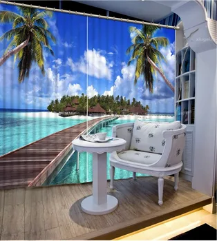 Foto personalizat nucă de Cocos copac peisaj marin Pană de curent Modern Living, Perdele de Lux Acasă