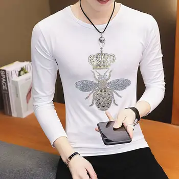 Diamant cap de tigru mic de albine maneca lunga t-shirt pentru bărbați haine de moda slim men ' s T-shirt