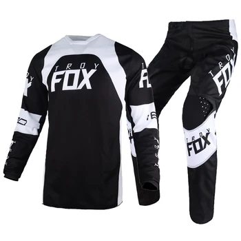 180 de Trice Lux de Viteze Set Troy Fox Curse Motocross Jersey Pantaloni MX MTB Bike Offroad Kituri Strada Moto Costum Portocaliu Bărbați