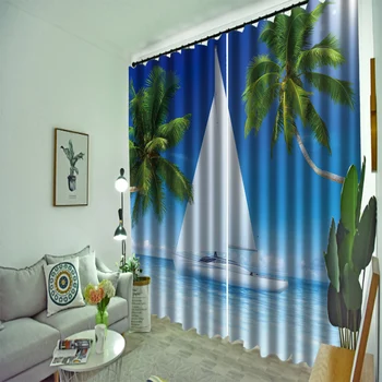 De lux Opace 3D Fereastră Perdea Pentru Camera de zi albastru peisaje plajă perdele Personalizate 3D Perdele