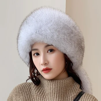 Lantafe Femei Pălărie Pălărie De Iarnă Cu Coada Mingea Decor Păr Pufos Drăguț Stil De Blană De Vulpe Ține De Cald Blana Naturala