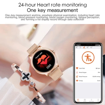 Super Slim pentru Femei de Moda Ceas Inteligent Complet Tactil Ecran Rotund ceas Inteligent pentru Femeie Heart Rate Monitor Pentru Android și