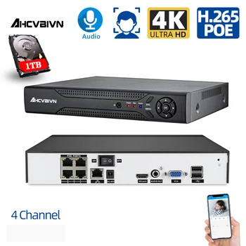 H. 265 4CH 8MP POE NVR Audio de Supraveghere de Securitate Recorder Video de Rețea de Până la 4 CANALE Pentru 4K Camera POE IP CCTV Sistem