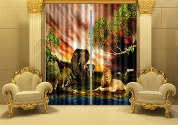 Perdele de Lux Opace 3D Fereastră Perdele Pentru Camera de zi kias Dormitor Cortinas Draperii Rideaux dimensiunea Personalizate Leu elefant