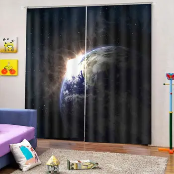 Planeta perdele de Lux Opace 3D Fereastră Perdele Pentru Camera de zi Dormitor negru lumii perdele pentru dormitor perdea de Pană de curent