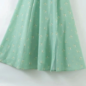 PPYQYKX Za Rochie 2021 rochii femei de Moda de vara cu print floral dantelă-up rochie midi retro casual sexy verde tăiat partid rochie Midi