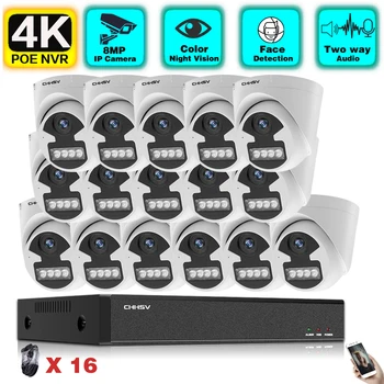 16CH 4K POE NVR Kit de Camera de Securitate de Sistem Audio cu Două căi H. 265 IP AI Dome de Exterior P2P Video CCTV camere de Supraveghere