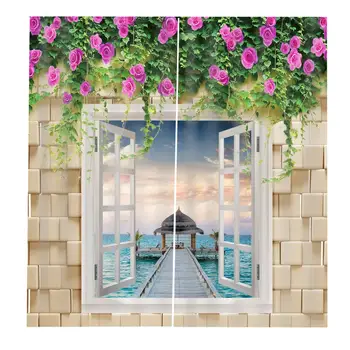 Fereastra Opace 3D Perdele Fereastră peisaj marin flori frunze set Pentru Pat cameră Living Birou, Hotel Casa de Perete Decorative Decora