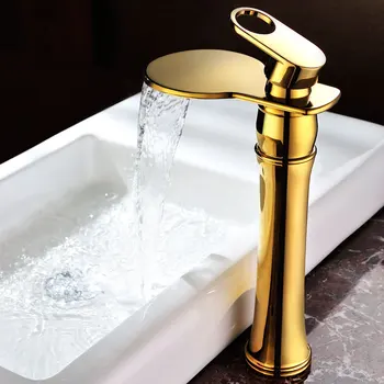 Europene de mare lux solid din alamă de aur a terminat cascada baie chiuveta de robinet de aur bazin de apă Caldă și rece mixer robinet robinet