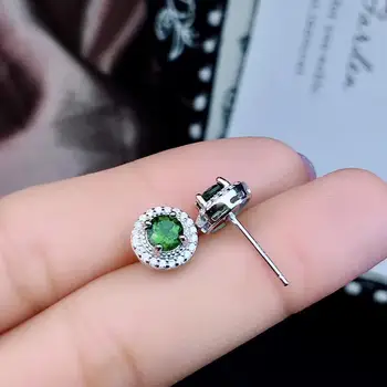 Verde natural diopsid cercei S925 argint piatră prețioasă Naturale cercel moda pentru femei mici rotund simplu cadou fată de partid bijuterii