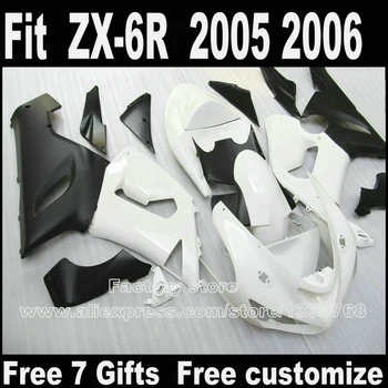 Potrivit pentru Kawasaki ZX6R carenajele 2005 2006 caroserie din plastic set 05 06 ZX-6R Ninja 636 negru mat alb carenaj kit LK52