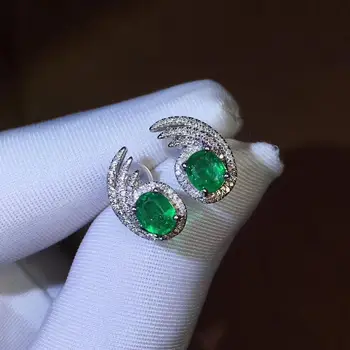 Femeile cercel fermecător aripă de înger stil verde smarald cercei bijuterii femei naturale bijuterie stud cercei argint 925 cadou