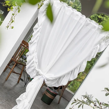 Coreeană alb translucid tifon perdea de living, dormitor, balcon bay fereastră zână frunze de lotus Printesa vânt cortina