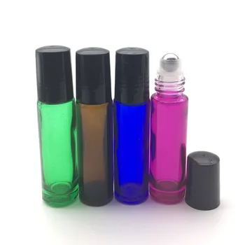 10ml Gros Parfum de Sticlă cu Role Sticlă Goală 10ml Ulei Esențial de Probă Roll-On Negru Capac din Plastic Containere Colorate 50pcs