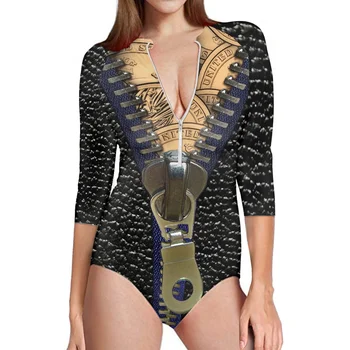 Amuzant Abs Design Model De Costume De Baie Cu Maneci Lungi Femei-O Bucată Organism Doamnelor Con Costume De Baie Surf Costum De Plajă, Costume De Baie, Cu Fermoar