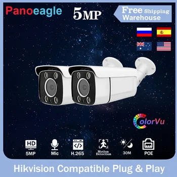 Hikvision Compatibil 5MP Camera IP PoE ColorVu Built-In Microfon H. 265 IP66 CCTV de Supraveghere în aer liber Video Camera Bullet 2 buc Kit
