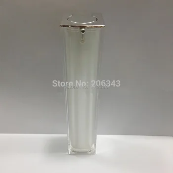 50ML forma patrata din acril airless sticla sau sticla lotiune cu airless pompe pot fi folosite pentru Cosmetice ,alb perlat