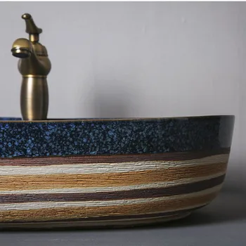 Chiuvetă baie arta bazin ceramic albastru chiuvetă chiuvetă Ovală toaletă bazin cu fauce sampon bazinul contra bazin cu picurator