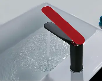Vidric negru și roșu de moda din alamă mâner unic calde și reci, bazinul de baie robinet
