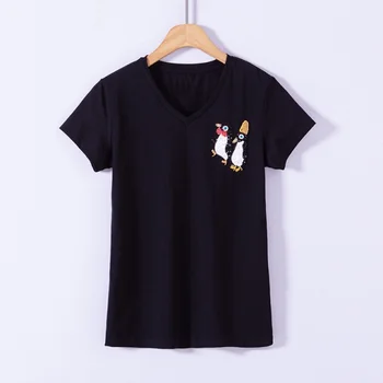 Brand de Moda pentru Femei de Lux High-end de Vară de Auto-cultivare V-neck Pinguini Cu Diamante Subțire cu mânecă Scurtă T-shirt, Tricouri Top