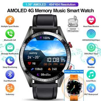 2021 Noi 454*454 Ecran Ceas Inteligent Afișa Întotdeauna Timp Bluetooth Apel de Muzică Locale Smartwatch Pentru Barbati Android TWS Căști