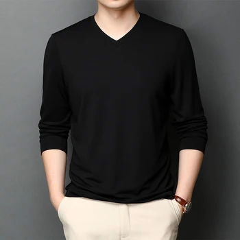 De sex masculin 2021 nouă Primăvară de Toamnă bumbac Topuri Tricouri îmbrăcăminte pentru bărbați V-neck mâneci lungi tricou W20468-058