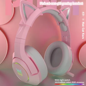 Noi cu fir căști K9 roz pisica ureche fată drăguță gaming headset cu microfon ENC reducere a zgomotului HiFi 7.1 canale RGB pentru căști
