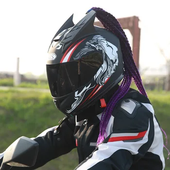 Unisex Bărbați Femei Electric Casca Motocicleta Fata Complet Acoperă Patru Anotimpuri Vara Căști De Curse Motocross Coarne Impletituri