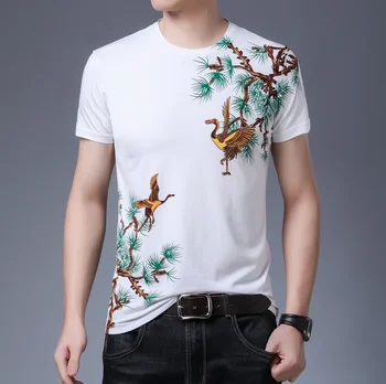 2021 Petrecere Tinuta De Club Îmbrăcăminte Pentru Bărbați Tricou Pentru Bărbați Bird Print Tee Camasa O Neck Slim Fit Tricou Bărbați Vară De Sus Camisetas Hombre