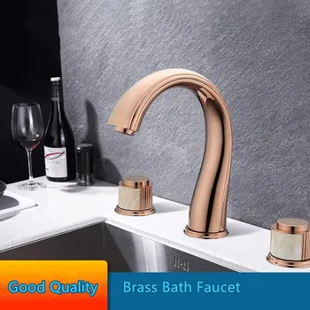 Design European a Crescut de Aur Alamă baie chiuveta de robinet cu Trei găuri Două mânere robinet bazin cald rece mixer robinet de Bună Calitate de la Robinet