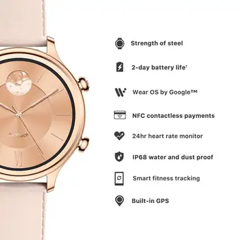 Ticwatch C2 (Renovat) Port sistem de OPERARE de la Google Smartwatch Femei Ceas Android&iOS Compatibil Înot Gata GPS NFC Disponibil