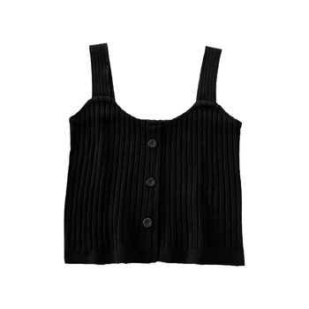 2021 Vara tricotate pentru femei bretele casual wild sexy gât rotund creative tendință alb și negru rochie fără mâneci scurte top