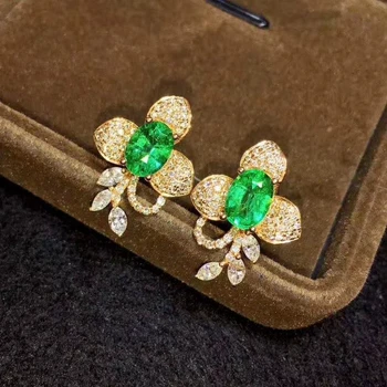 Moda de Lux, specifice Floare Naturala verde smarald ureche unghiile S925 argint piatră prețioasă naturale cercei femei partid de bijuterii cadou