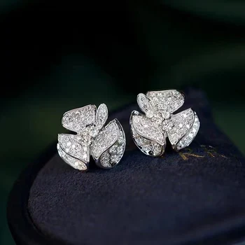 18K Aur Alb cu Diamante Naturale Cercel Moda Flori Design de Partid Set Bijuterii Cadou