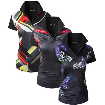 Jeansian 3 Pack pentru Femei Maneci Scurte T-Shirt, Tee Shirt Tricou de Golf, de Tenis, de Badminton SWT302_308_311_Black (vă Rugăm să alegeți dimensiunea)