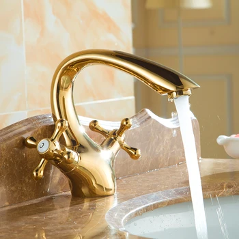 Placat cu aur, cu mâner Dublu de înaltă calitate robinet de apă caldă și rece, Baie chiuveta de robinet mixer scoate en-Gros Sau cu Amănuntul