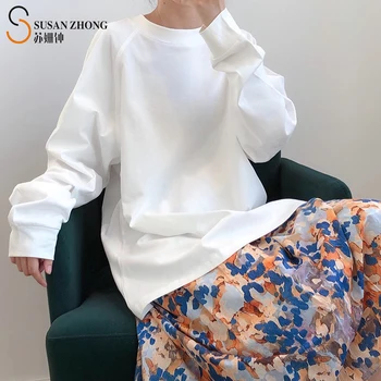 Femei T-Shirt Femei Bluze Elegante, Bluze Lungi Casual Office De Toamna Jersey De Bumbac Vrac Supradimensionat Guler Rotund Maneci Raglan