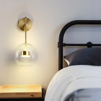 Simplu și Modern Minge Transparent Balon de Sticlă Lampă de Perete din Metal de Cupru Noptiera Dormitor Living Decorul Camerei de Iluminat cu LED Tranșee de Prindere